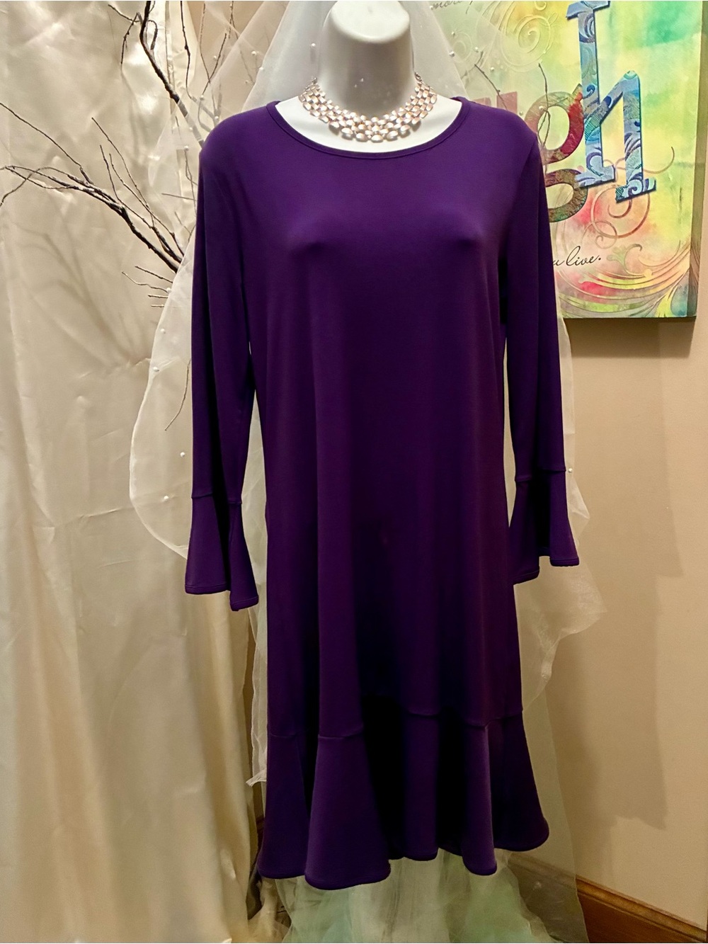 Michael Kors Deep Purple Bell-Sleeve A-Line Mini Dress